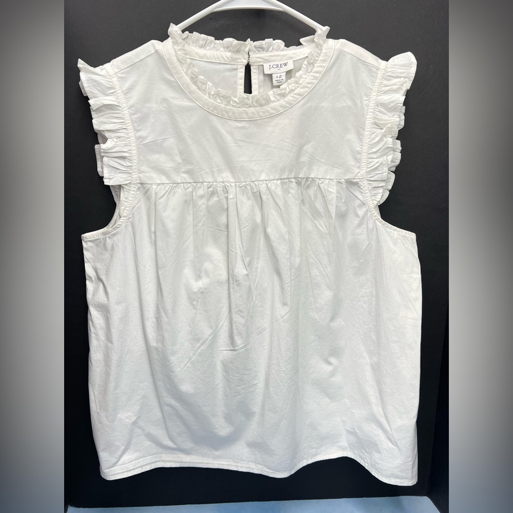 NWT J.Crew Ruffle Poplin Sleeveless Top White